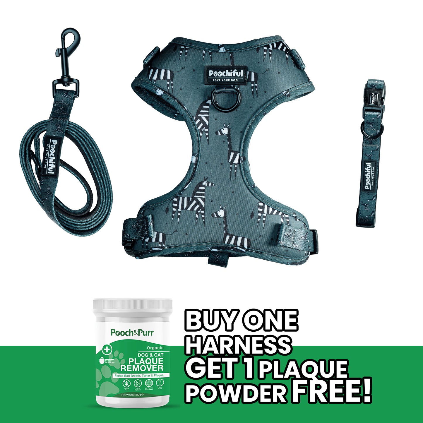 Adjustable Harness Bundle - FULL SET - Zee Zee Zebra - Green Edition