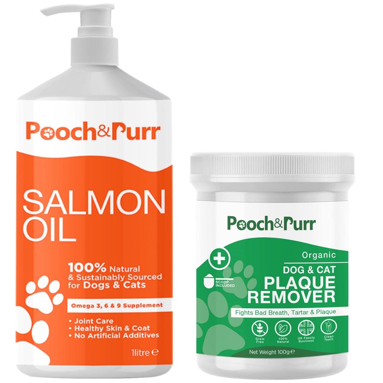 Pooch & Purr Salmon Oil 1 Litre, Plus 100g Plaque Powder Bundle