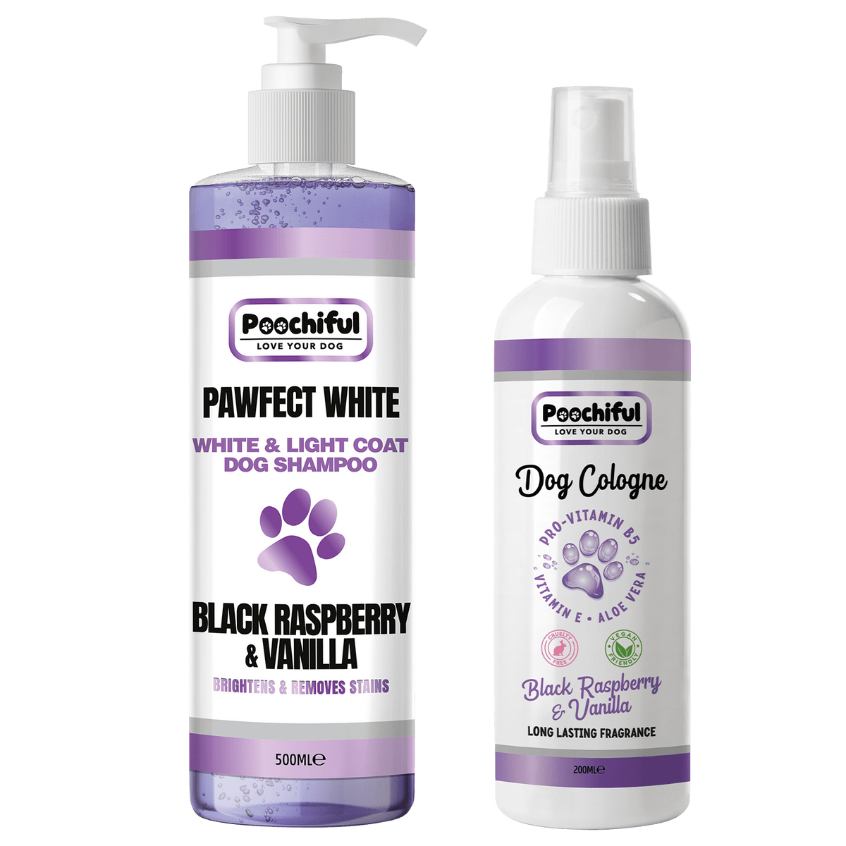 Pawfect White dog shampoo 500ml and Black Raspberry & Vanilla cologne 200ml bundle