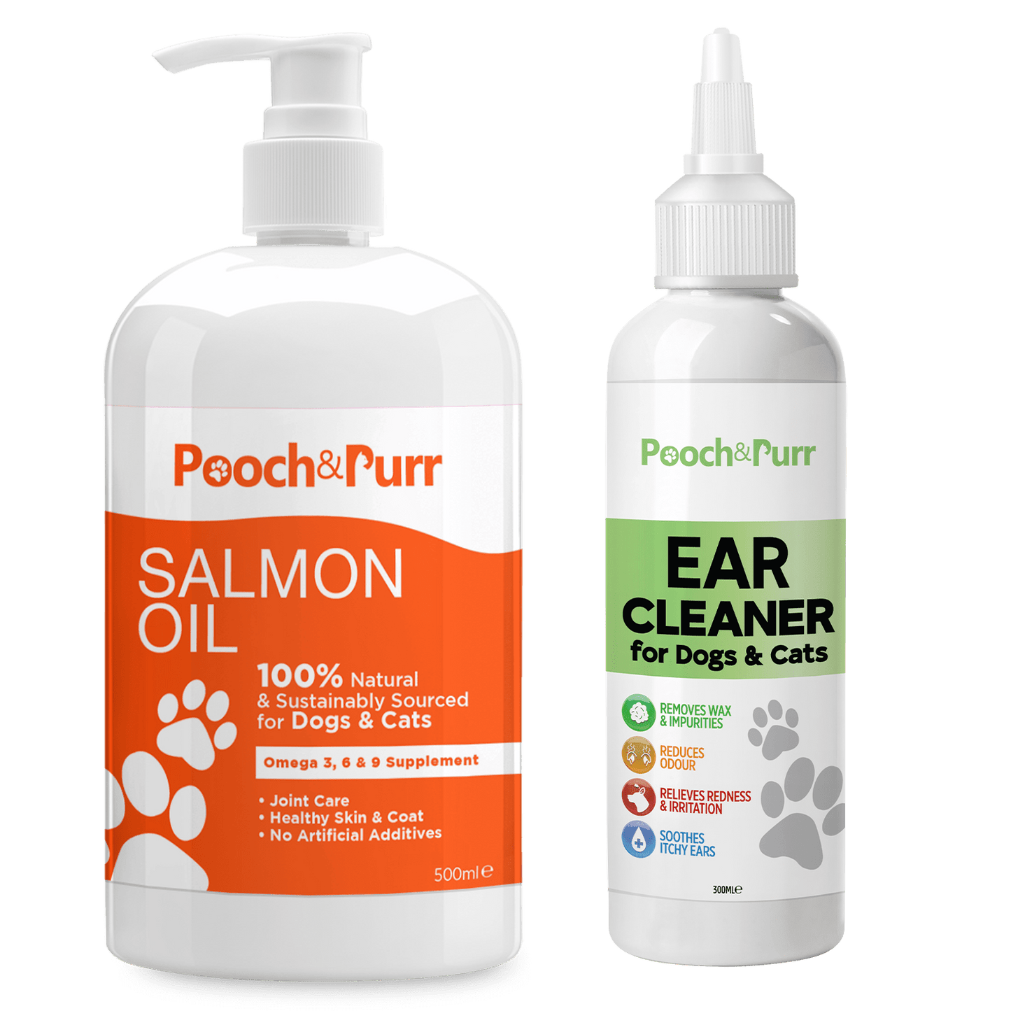 Pooch & Purr Salmon Oil 500ml, Plus Ear Cleaner 300ml Bundle