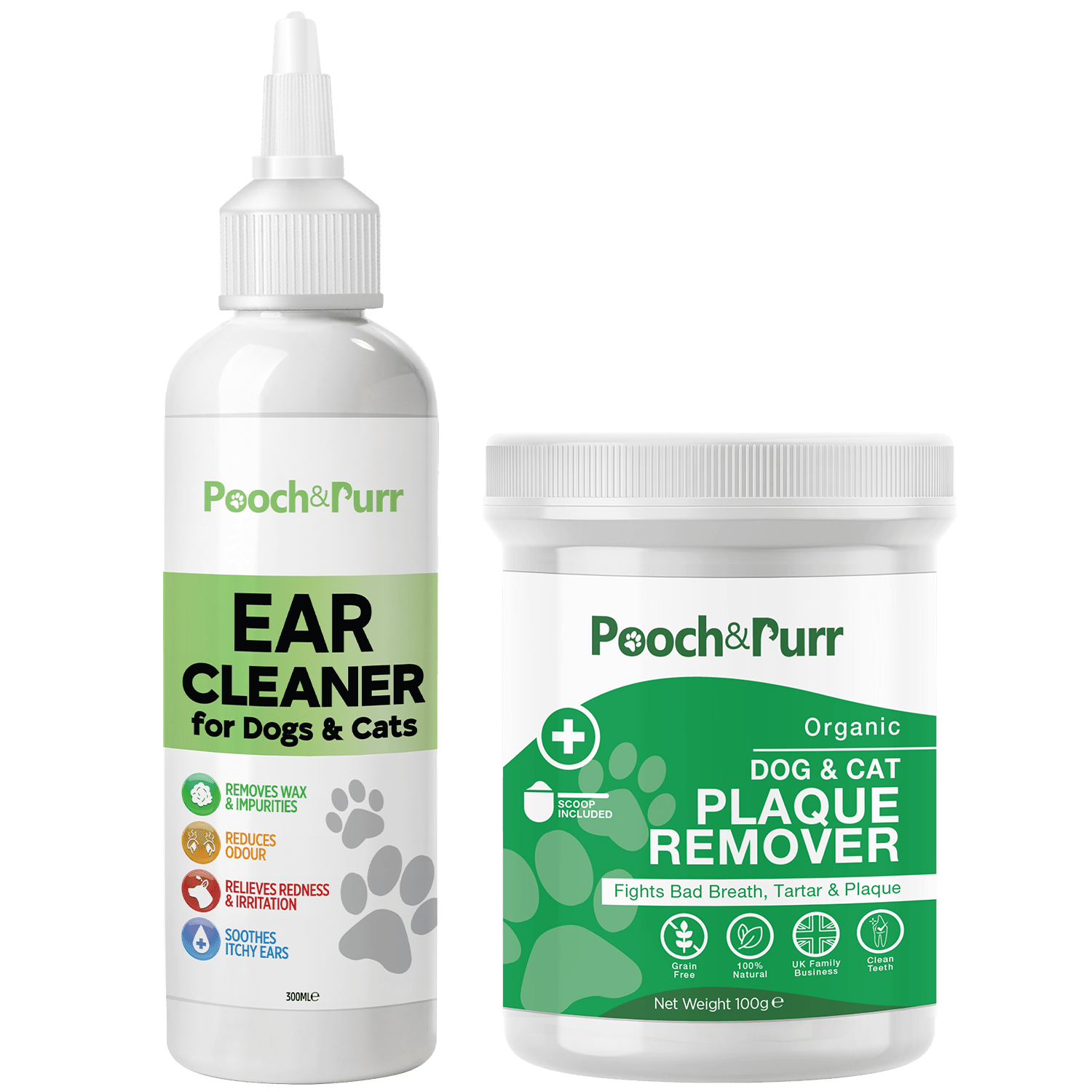 Pooch & Purr Ear Cleaner 300ml, Plus Plaque Powder 100g Bundle ...