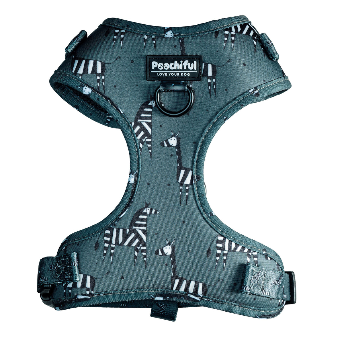 Zee Zee Zebra Green adjustable dog harness, front